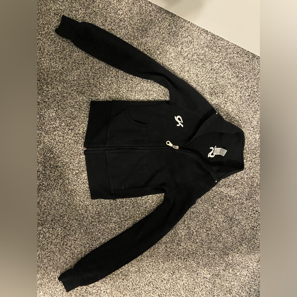GK SPORT WARM UP JACKET CHILD SIZE 6 BLACK white embroidered logo EUC